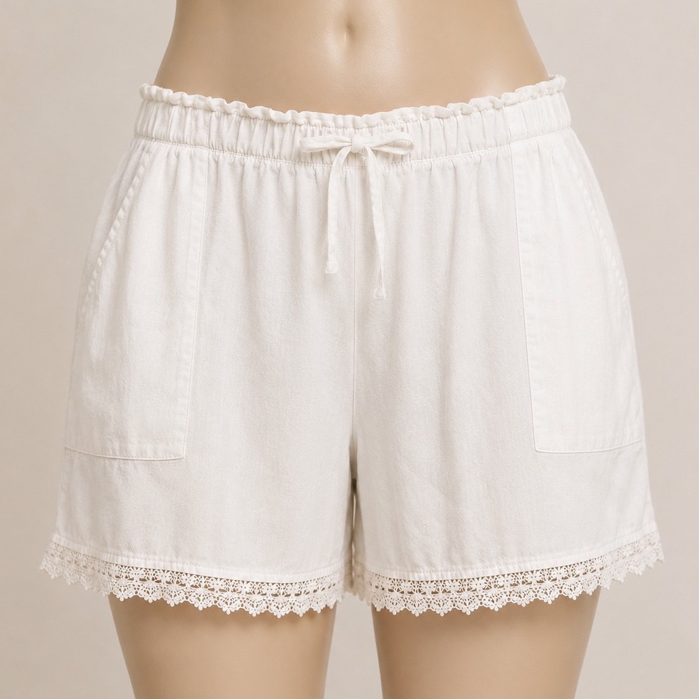 Time and Tru White Linen Blend Crochet Lace Trim Shorts XXL 20 Paperbag Waist